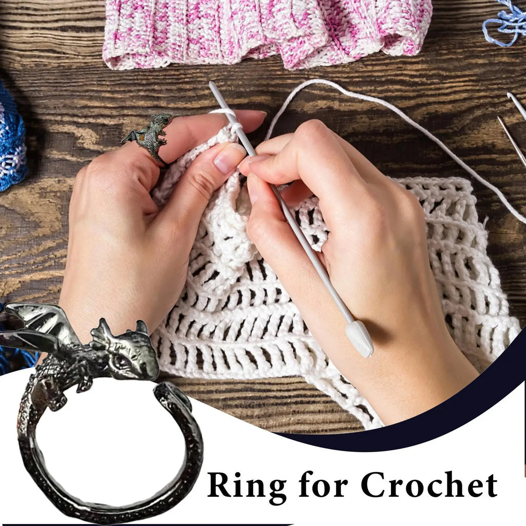 Dragon Crochet Ring Crocheting Rings for Tension Adjustable Dragon Crochet Ring Finger Yarn Knitting Tension Ring for Women Qme