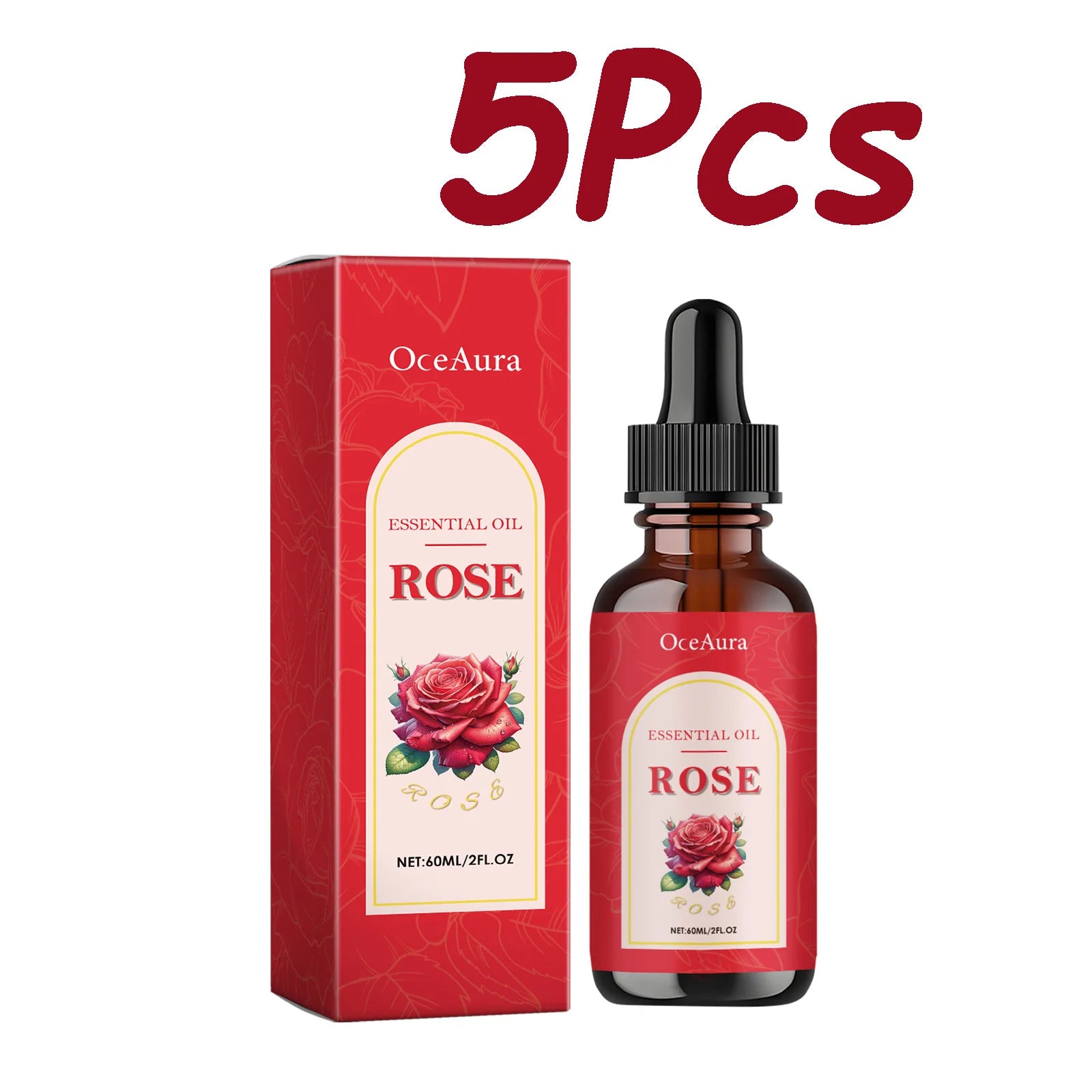 Rose Essential Oil Nourishing Moisturizing Soothing Dryness Skin Soften Delicate Smoothing Massage Essential Oil for Face Body Qme 5Pcs 60ml Boxed