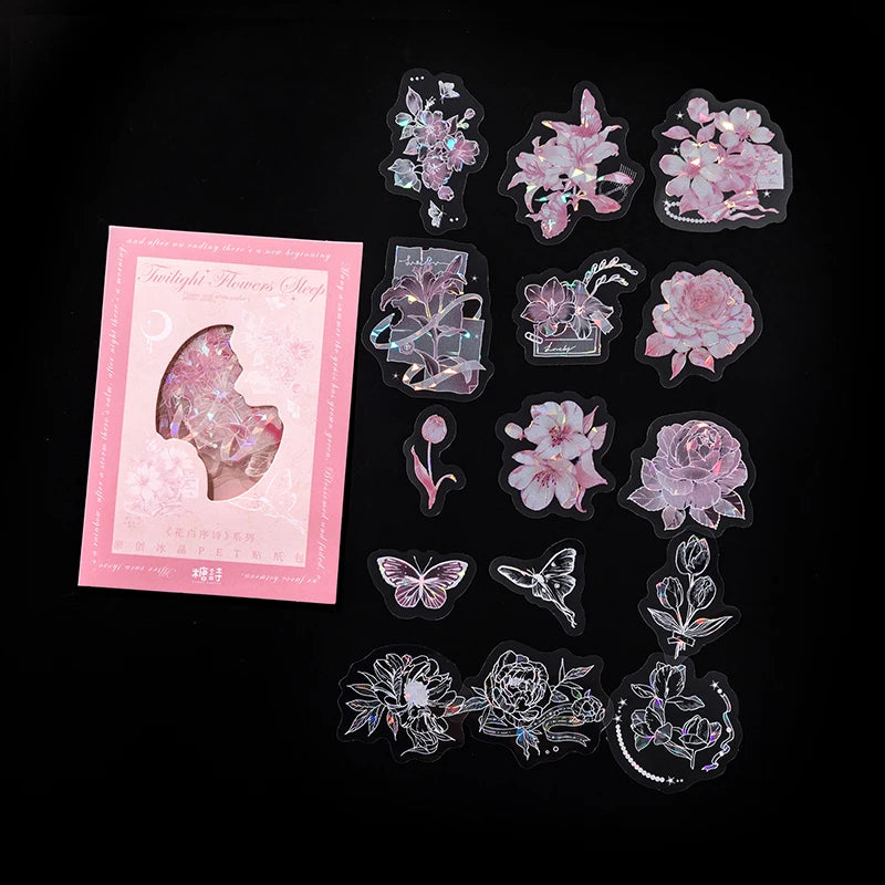 30pcs PET Transparent Stickers Plant Flowers Decorative Labels Scrapbooking Collage Material Diary Stationery Supplies Qme A