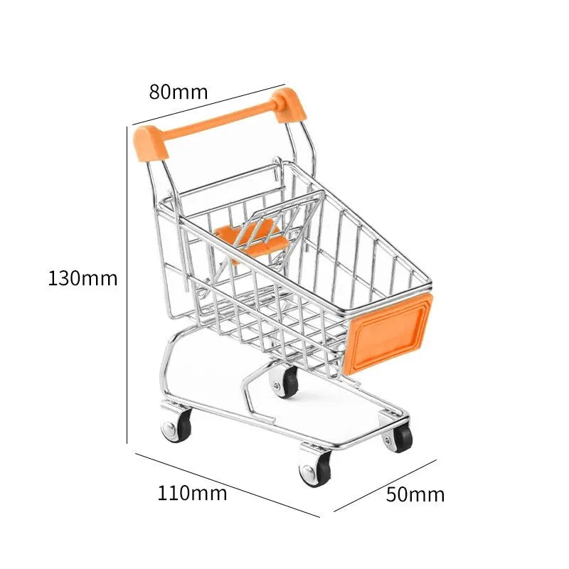 Children's Mini Simulation Shopping Cart Model Hand Cart Metal Model Storage Car Desktop Multifunction Storage Ornament Model Qme Orange