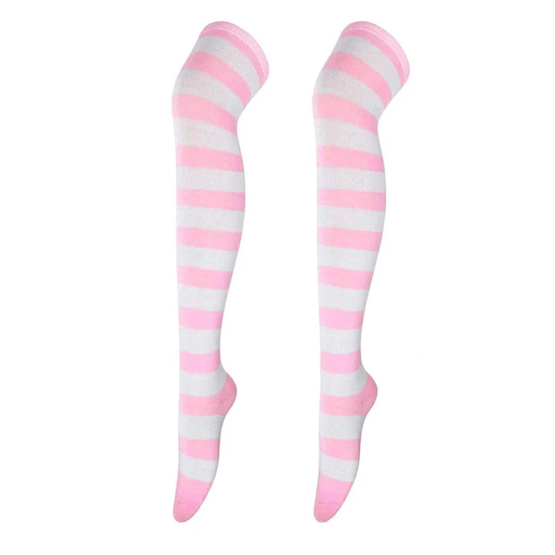 Sexy Long Over Knee Thigh Highs Socks Japanese Black White Striped Qme W-4 one size