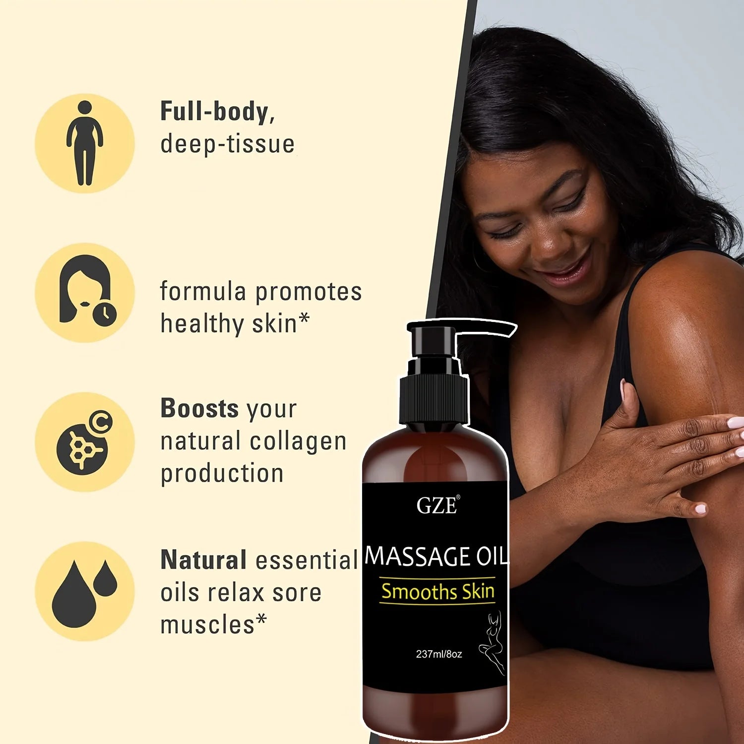 GZE Body Smooths Skin Massage Oil Infused with Collagen and Stem Cell Skin Tightening Moisturizing Firming Body Cleansing Qme
