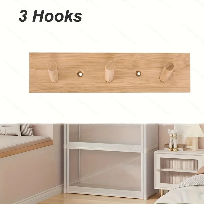 Natural Wood Wall Mounted Coat Rack, Multi-hook Hanger for Clothes & Bags Qme