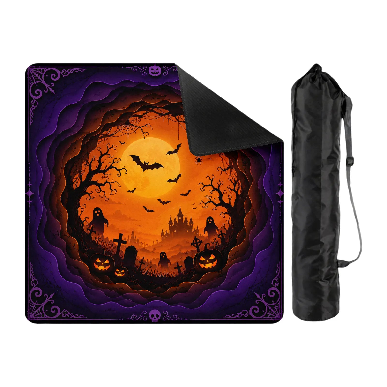 Halloween Pumpkin Ghost Elements Decorative Table Pad for Mahjong Party Home Table Placemat Foldable Durable Multipropose Mat Qme C One Size