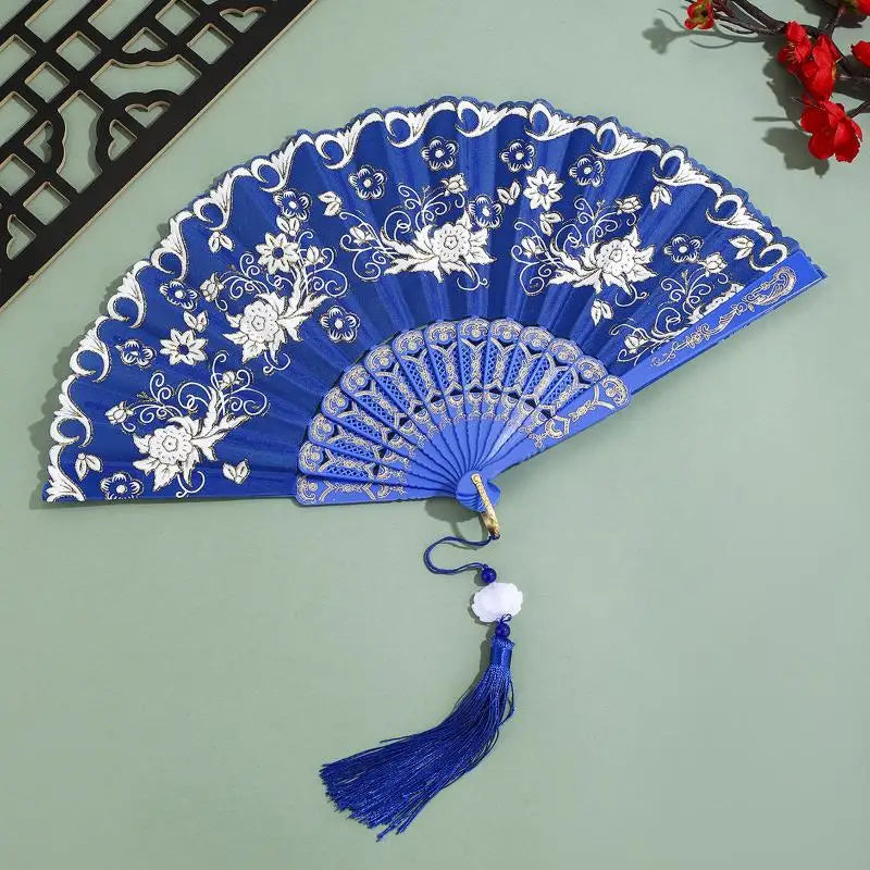Gold Powder Plastic Fan Art Craft Home Decor Vintage Folding Chinese Qme A7