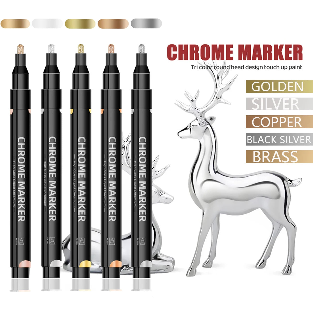 1/2 Pcs Mirror Chrome Metallic Markers, Waterproof Paint Repair,For Rock Ceramic Glass Metallic 2mm Nib, Painting DIY Craft Qme