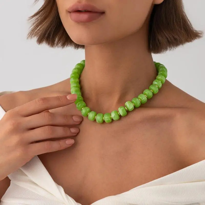 Y2K Colorful Smudging Resin Beads Chain Necklace Women Trend Collares