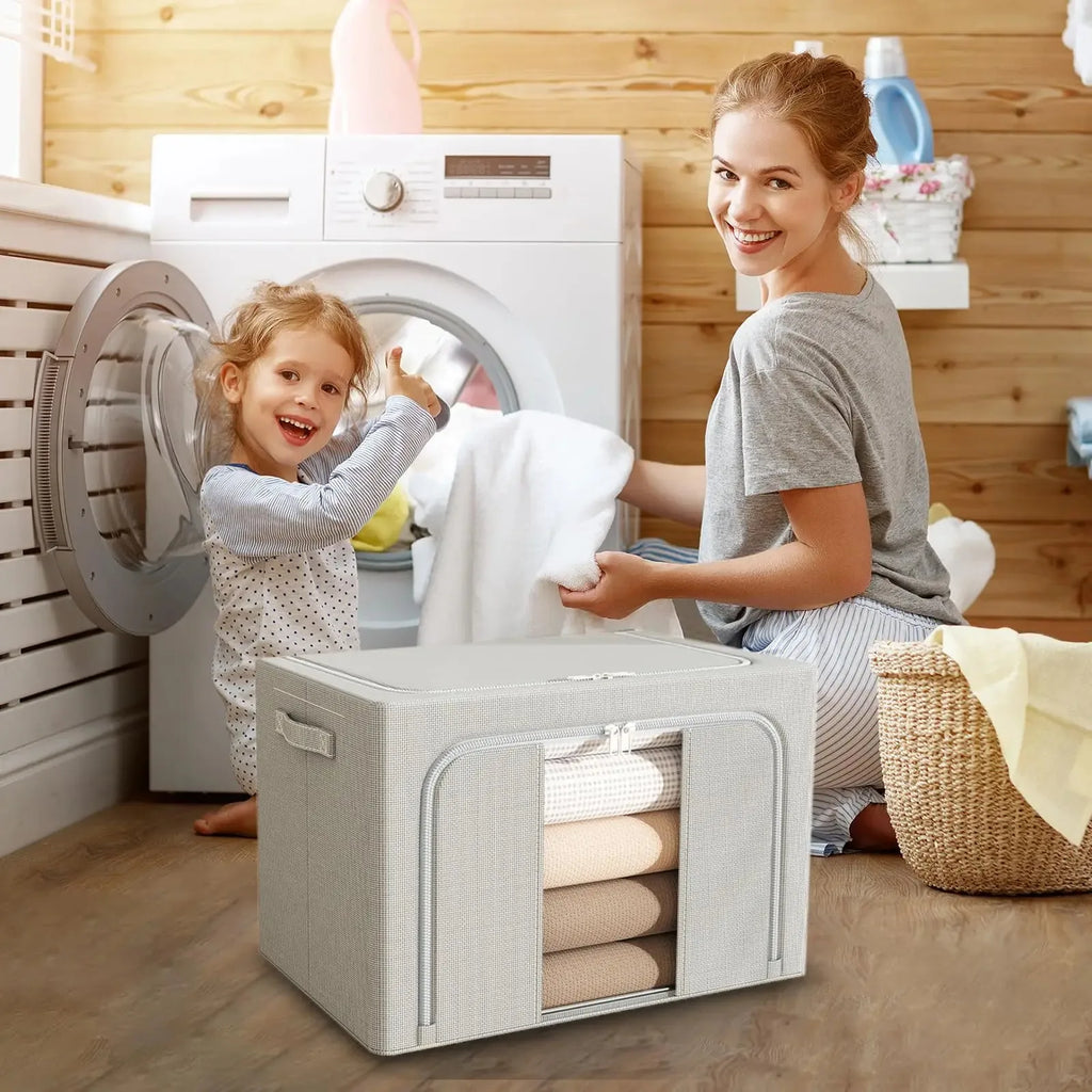 Large Capacity Household Oxford Cloth Clothes Storage Box Portable Bedroom Folding Quilt Storage and Organizing Box With Window Qme