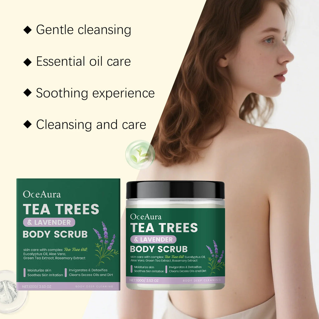 OceAura Tea Trees Lavender Body Scrub Gentle Skin Deep Cleansing Exfoliating Soothing Moisturizing Detoxifying Body Care Scrub Qme