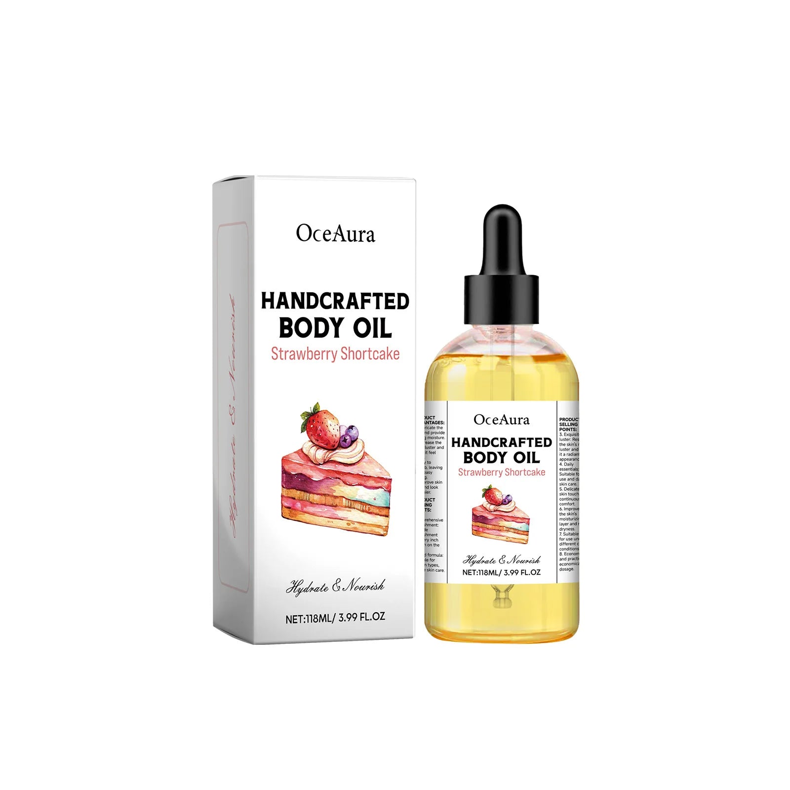 OceAura Body Serum Oil Dry Relief Moisturizing Peeling Improves Dullness Soft Smooth Brighten Skin Massage Essential Oil for Spa Qme Strawberry Shortcake