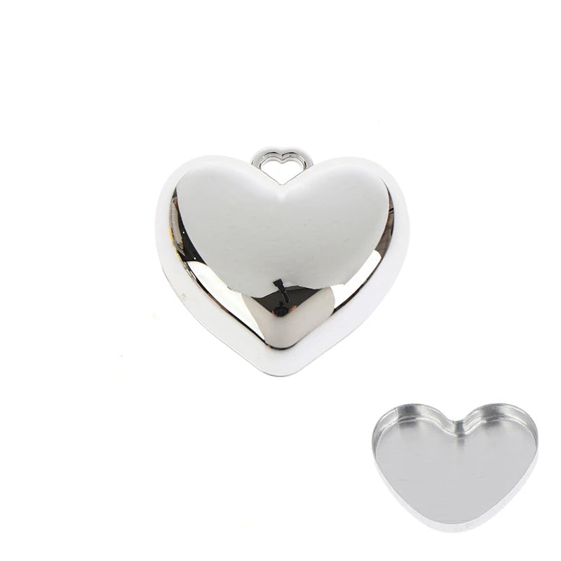Heart-shaped Mini Empty Compact Mirror Aluminum Pan Keychain Blush Qme Silver
