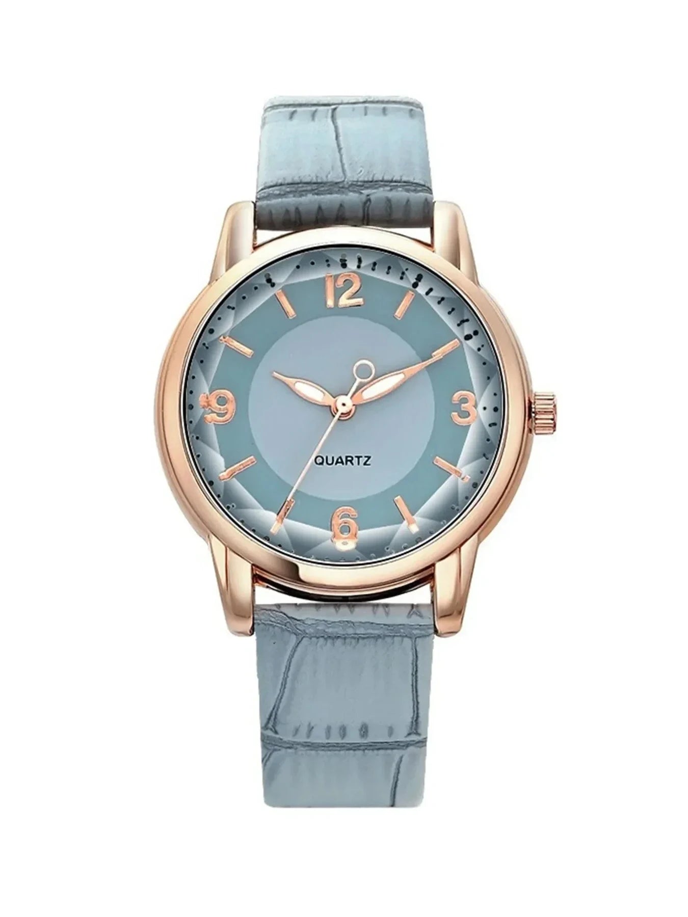 Minimalist Large Number Mark Women’s Quartz Watch, Delicate Beveled Dial Soft Pink Leather Band Ladies Accessory Watch Qme SKY BLUE