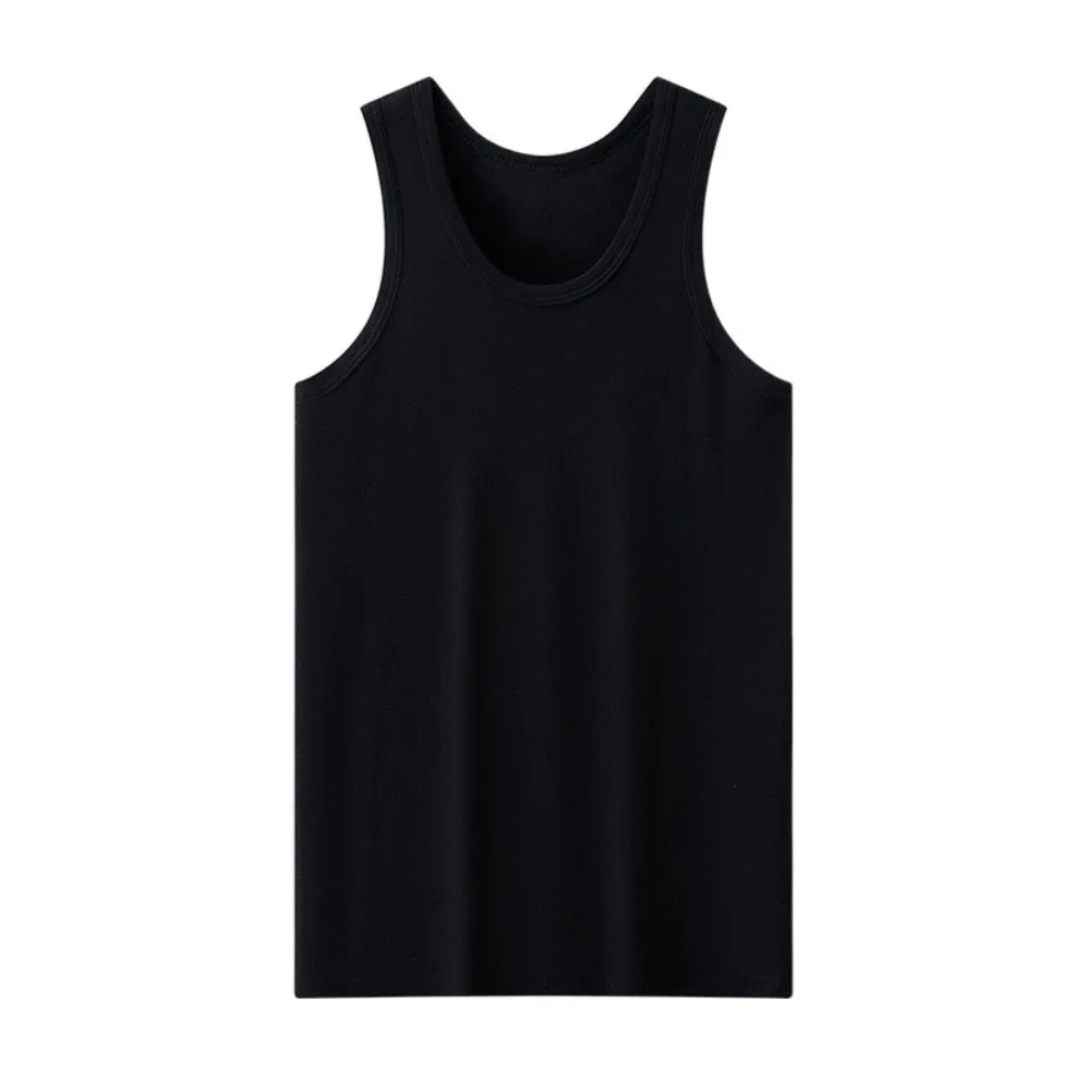 Solid Sleeveless Men Cotton Vest Round Neck S Tank Simple Clothing Qme Black XXL