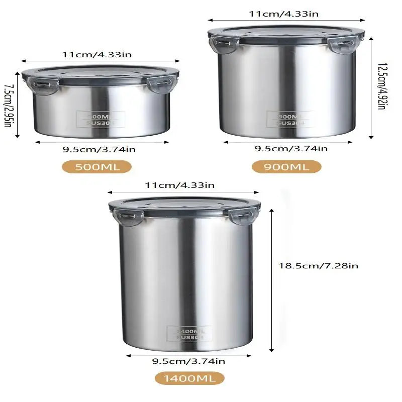 Storage Jars 500/900/1400ml Stainless Steel Sealed Container Jar Kitchen Barrel Organizer For Fresh Grain Vegetable Coffee Qme