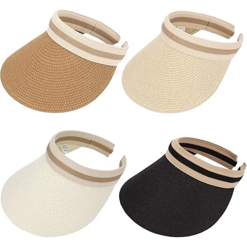 Womens Straw Sun Hat Wide Brim UV Protection Summer Beach Visor Qme