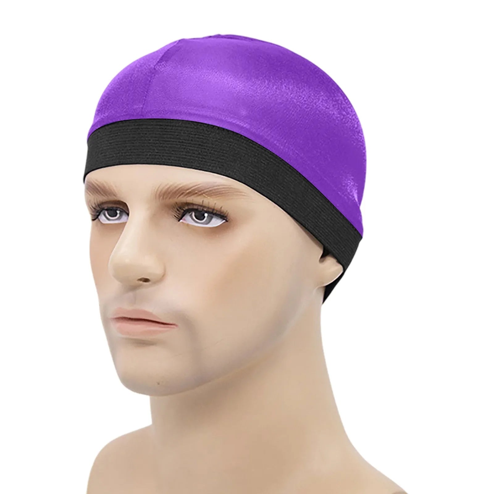 Elasticity Baotou Cap Hair Bands Men's and Women's Fashion Solid Silk Breathable Bottom Wig Cap Pirate Hat Headband Turban Qme Purple One Size