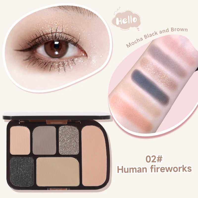 6-Color Earth Tone Eyeshadow Palette With Shimmer& Matte Finishes, Waterproof , Sweat-Resistant, Long-Wearing , Smudge-Proof Qme 02
