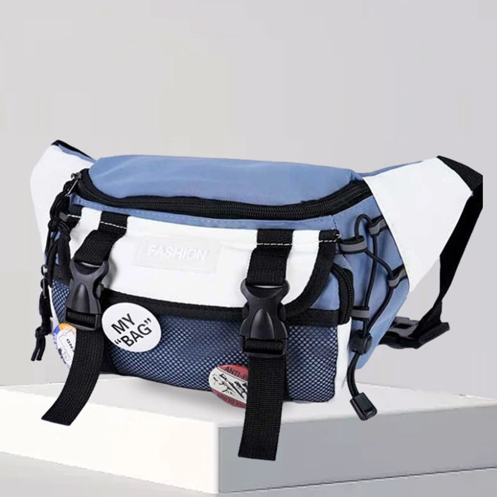 Random Crossbody Bag, Trendy Brand Workwear, Wind-Driven Waist Bag, Large Capacity Chest Bag Qme Blue no badge