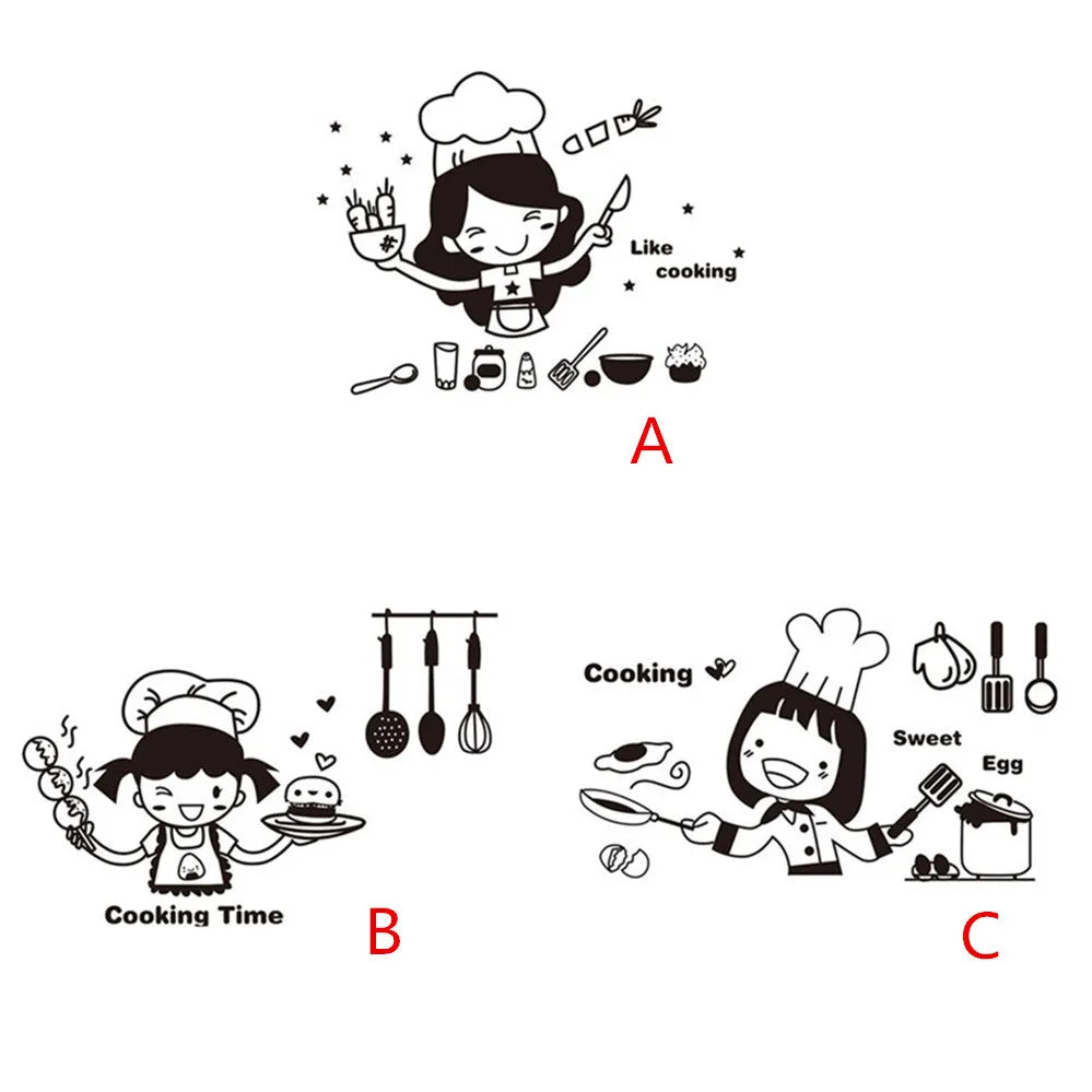 Happy Girl Chef Loves Cooking Wall Sticker Restaurant Bar Kitchen Dining Room Fridge Light Switch Decal DIY Art Home Decor Qme