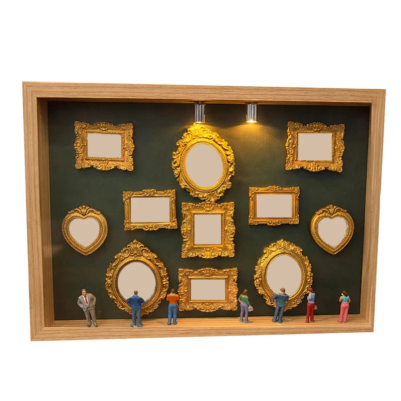 DIY Mini Museum Silhouette Box, Family Memory Photo Display Case Frame Silhouette Box With Light, Mini Frames & Figurines Qme B