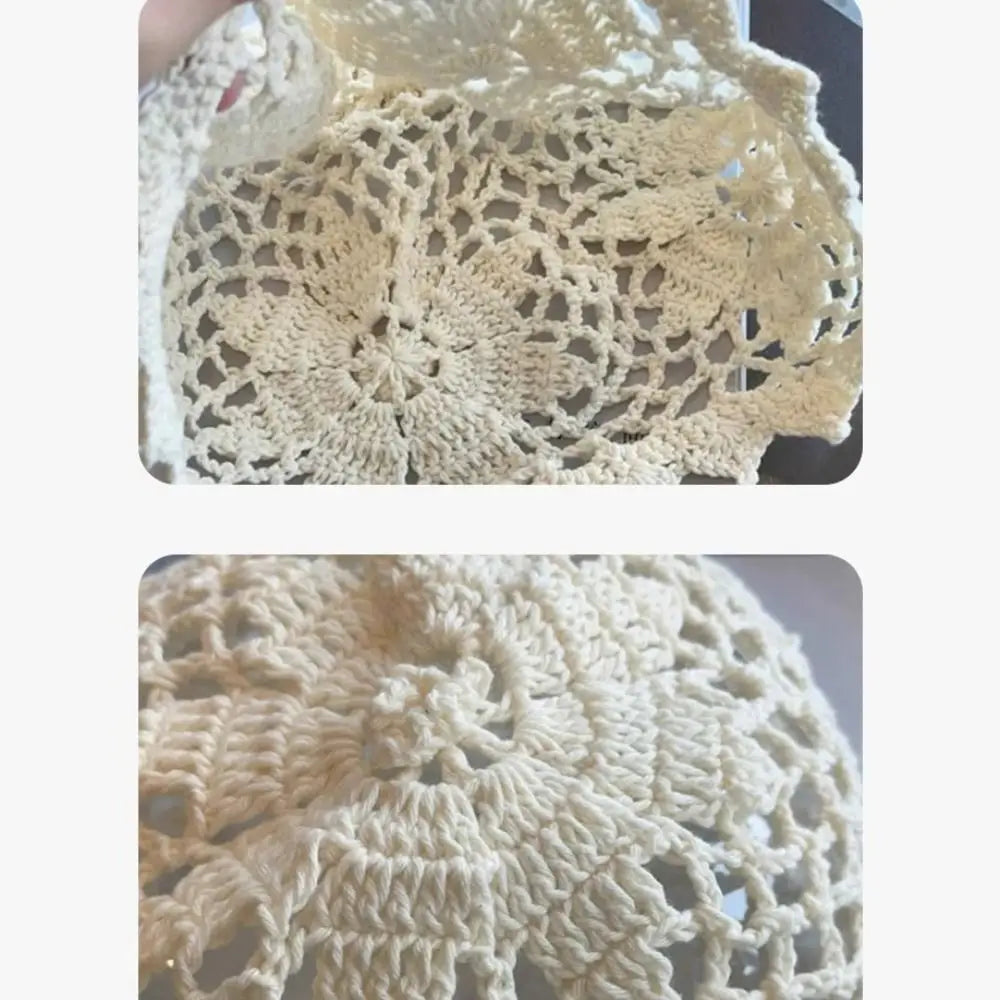 Handmade Crochet Flower Hat Bohemian Style Thin Hollow Out Knitted Hat Ethnic Style Korean Beanies Hat Apparel Accessories Qme