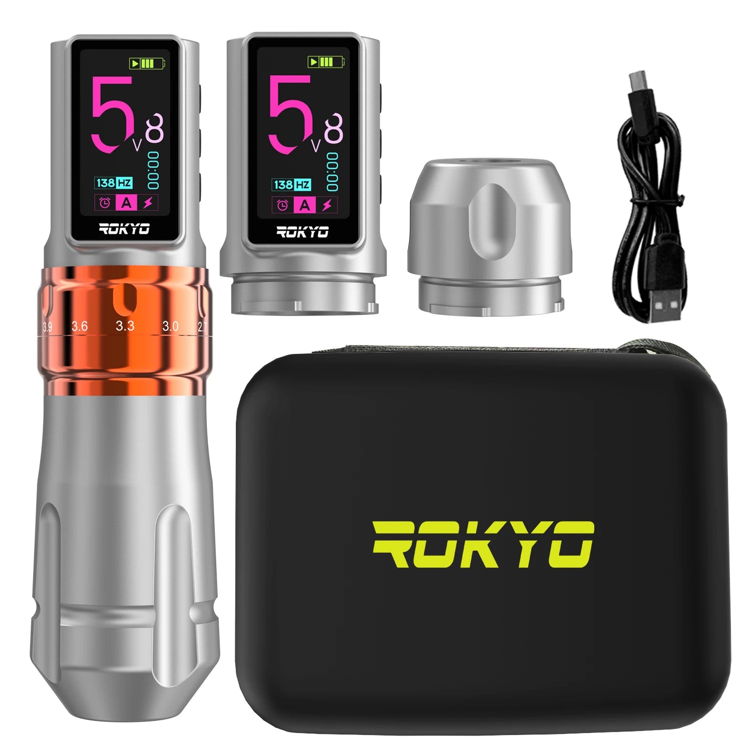 Adjustable Stroke Wireless Tattoo Pen Machine Gun 2.4-4.2mm Rechargeable Battery 2000mAh For Profession PMU Tattoo Supplies Qme Siler Two Batteries