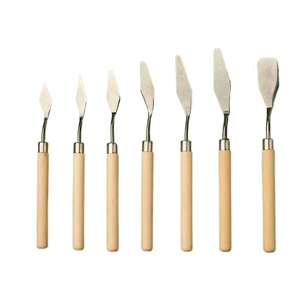 1Set/3Set Oil Painting Scraper Set Paint Wood Handle Palette Knife Art Gouache Paint Painting Scraper Qme 7PCS