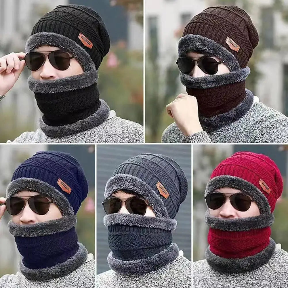 Winter Fleece Scarf Hats Thicken Plush Warm Beanies Wool Knit Caps Men Women Outdoor Cycling Ski Cold Protection Neck Mask Hat Qme