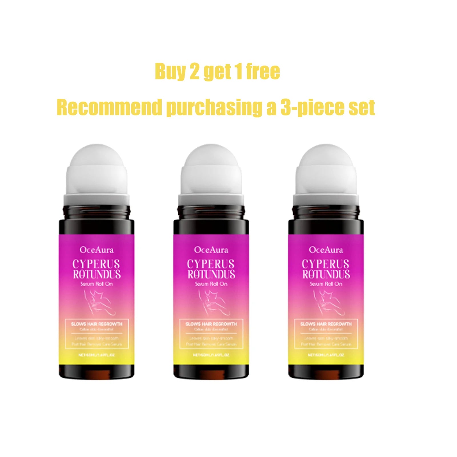 OceAura Post-Hair Removal Care Serum Roll On Hair Regrowth Slowing Skin Soothing Skin Discomfort Calming After Shave Serum 50mL Qme 50mLx3