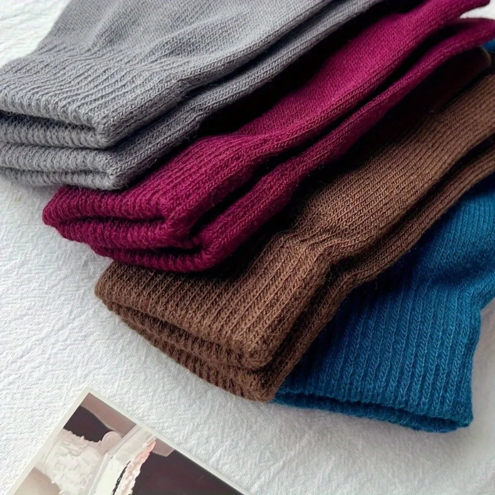 2/5 Pairs Winter Solid Color Knitted Gloves Warm Soft Elastic Cuff Thermal Mittens For Men Women Daily Outdoor Wear Qme