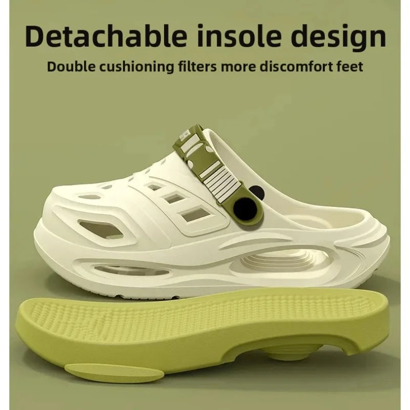 Men's Sandals Thick Bottom Anti-slip Headed Clog Shoes Soft Beach Qme