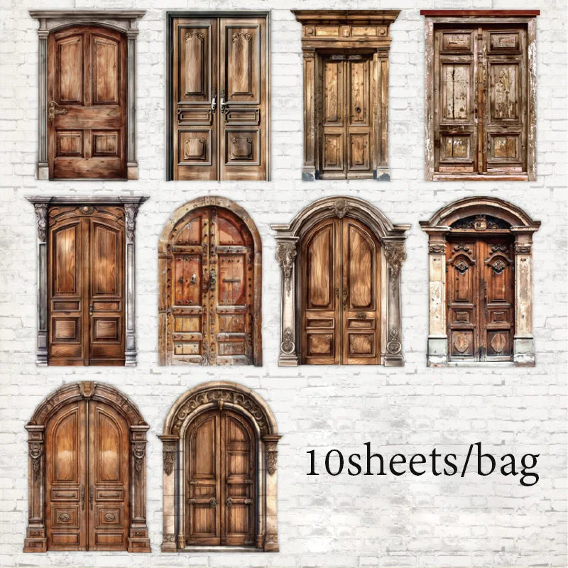 Vintage Door Frame Sticker Pack 10 Sheets/Bag Scrapbook Stationery DIY Journal Phone Case Notebook Decoration Qme 3