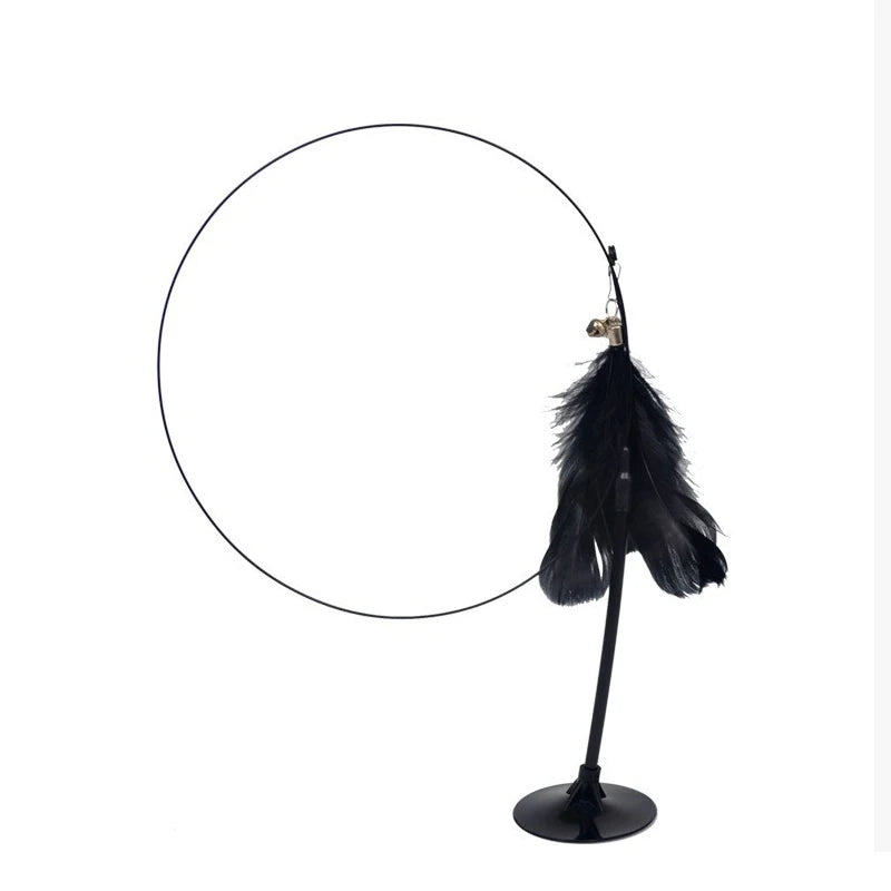Cat Teaser Stick With Bell, Feather, Long Rod Suction Cup Qme Black