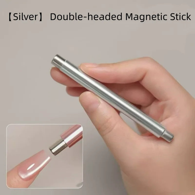 Glass Beads Special For Cat's Eye Pink Nail Magnetic Stick Newly Upgraded Nail Polish Glue Magnet Rod Double Head Magnetic Tool Qme 1pcs silver 1