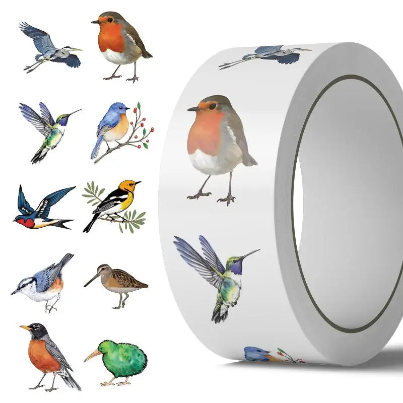 500pcs/roll Bird Roll Stickers Phone Scrapbook Envelope Gift Water Cup Guitar Skateboard Notebook Waterproof Decorative Qme