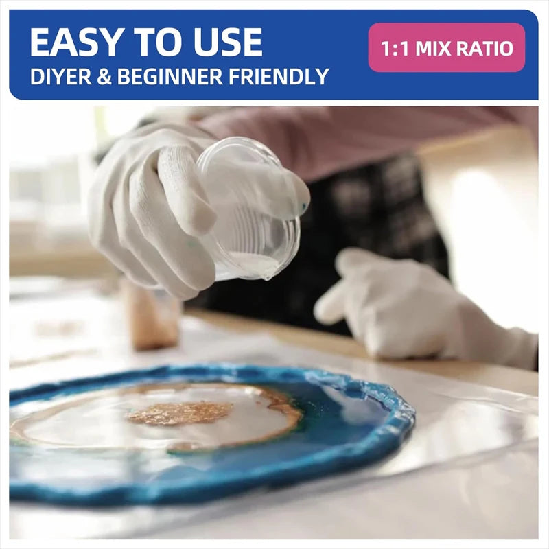 Crystal Clear Epoxy Resin Kit – Bubble-Free, Anti-Yellowing, 1:1 Easy Mix Epoxy Reisn for Resin Art, Casting & DIY Molds Qme