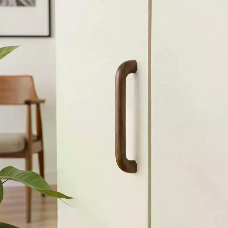 Natural Wood Color Cabinet Doors Solid Wood Handles Beech & Black Walnut Drawer Wooden Door Handles For Kitchen Bathroom Qme
