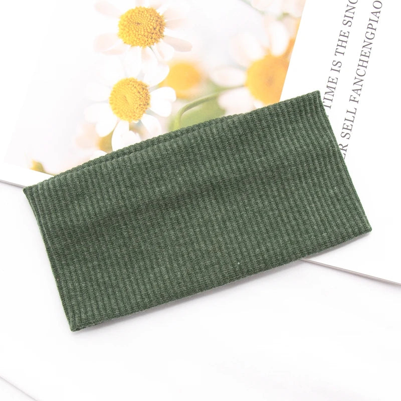 Women Solid Yoga Knitted Headband Cotton Wide Turban Twisted Knotted Qme green