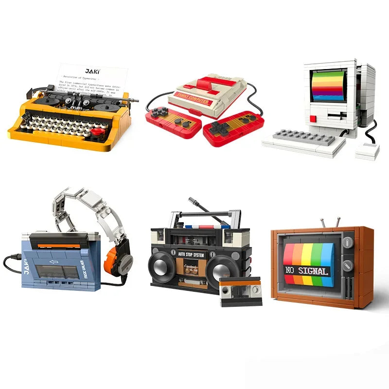 DIY Retro Electrical Appliances Furniture TV Computer Tape Walkman Play Game Consoles Radio Building Blocks Model Brick Set Toys Qme