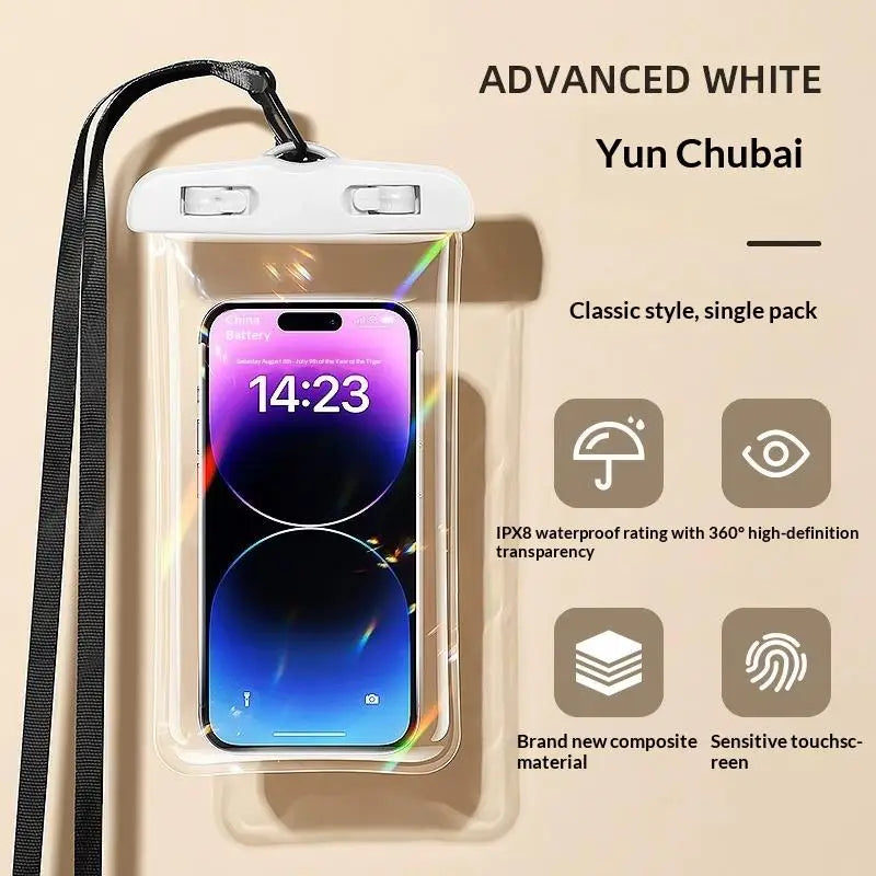 Waterproof Phone Pouch Drift Diving Swimming Bag Underwater Dry Case Qme White