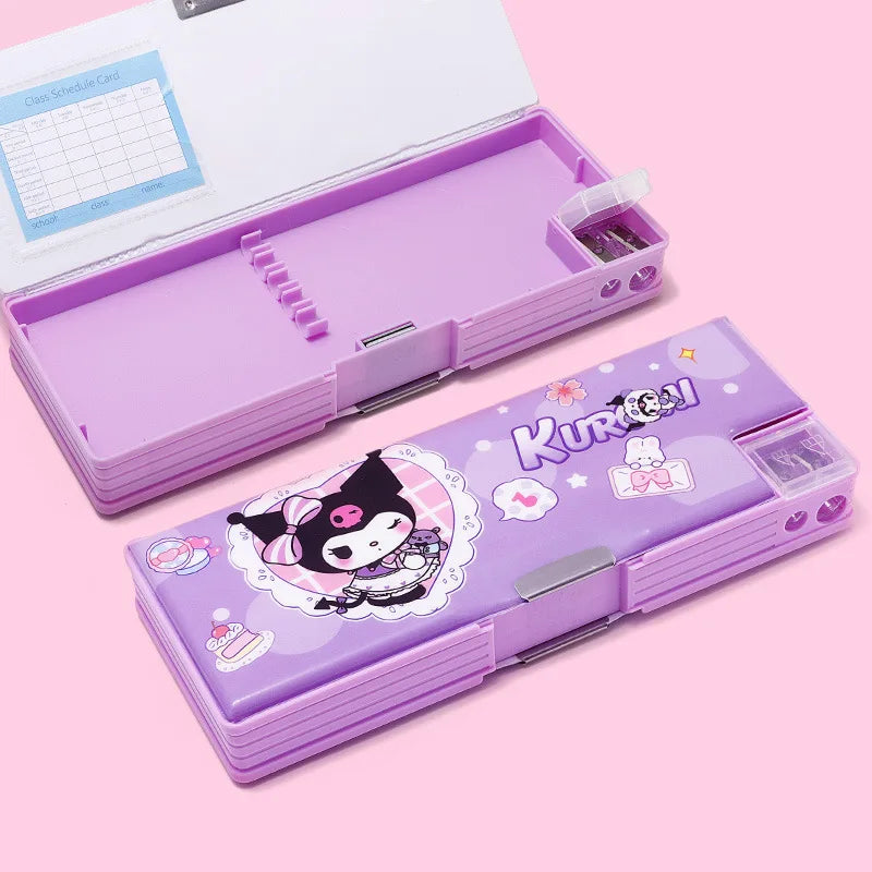 Kuroomi Pencil Case, Student Double-Sided Magnetic Clasp Pencil Case, Melody Cartoon Pencil Sharpener, Flowing Sand Pencil Case Qme 3