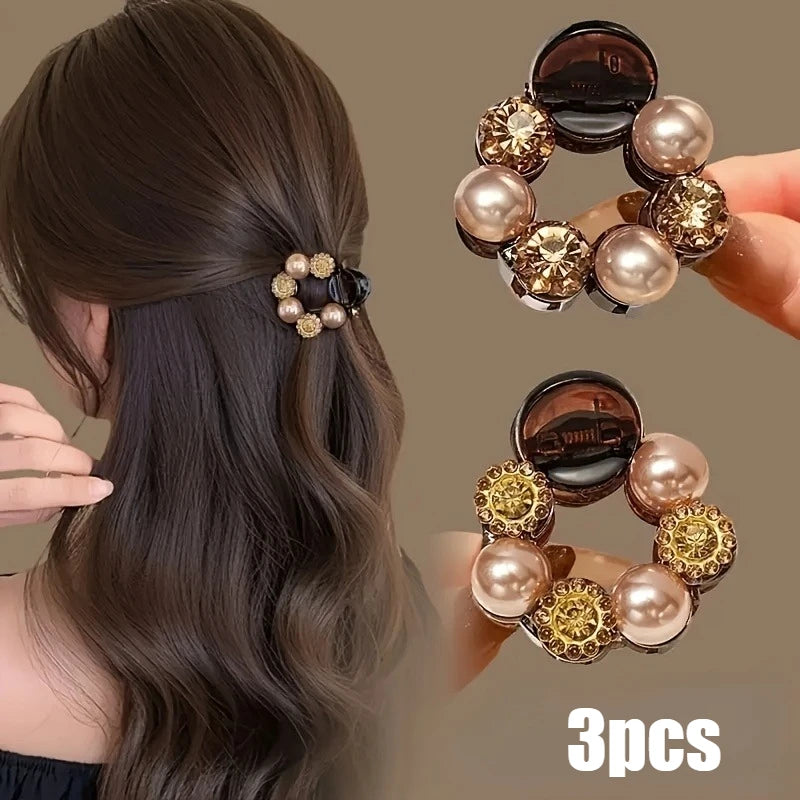 Luxury Crystal Mini Hair Claw Clip Elegant Half-tie Ponytail Barrettes Retro Rhinestone Small Hair Grab Hair Decor Accessories Qme