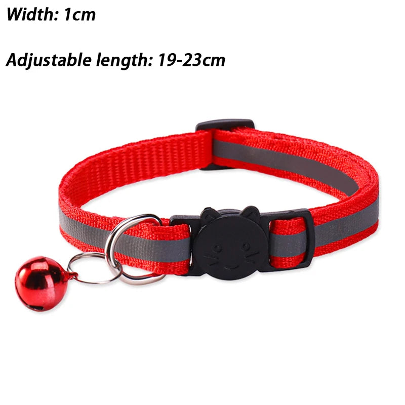 Round Ear Cat Dog Collar Glowing Pet Reflective Safety Buckle Bell Qme Red one size