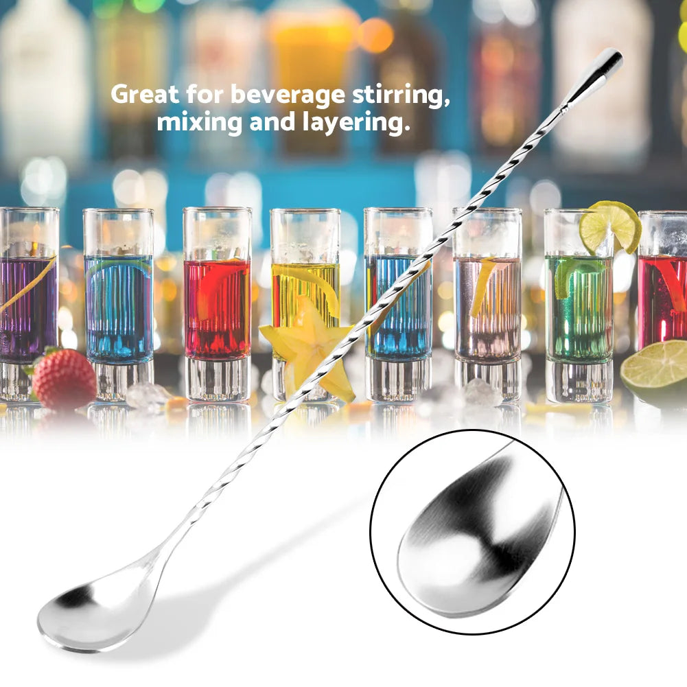 Stainless Steel Bar Spoon Long Handle Cocktail Mixing Spoon Twisted Drink Stirrer Tool for Wine Coffee Tea Beverage Mixing Qme