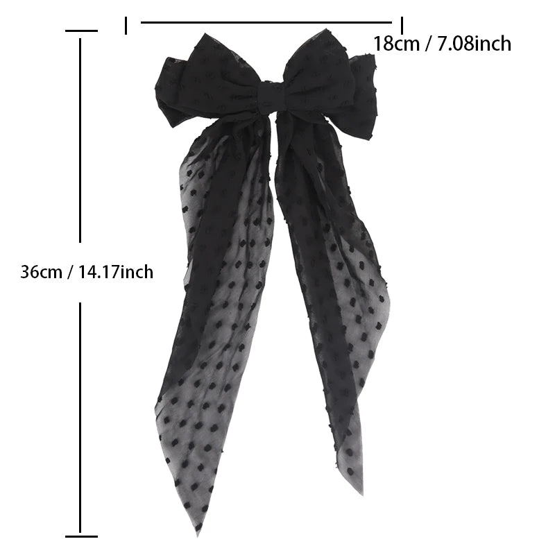 Black Chiffon Bow Hair Clip Women Large Bowknot Stain Hairpin Qme