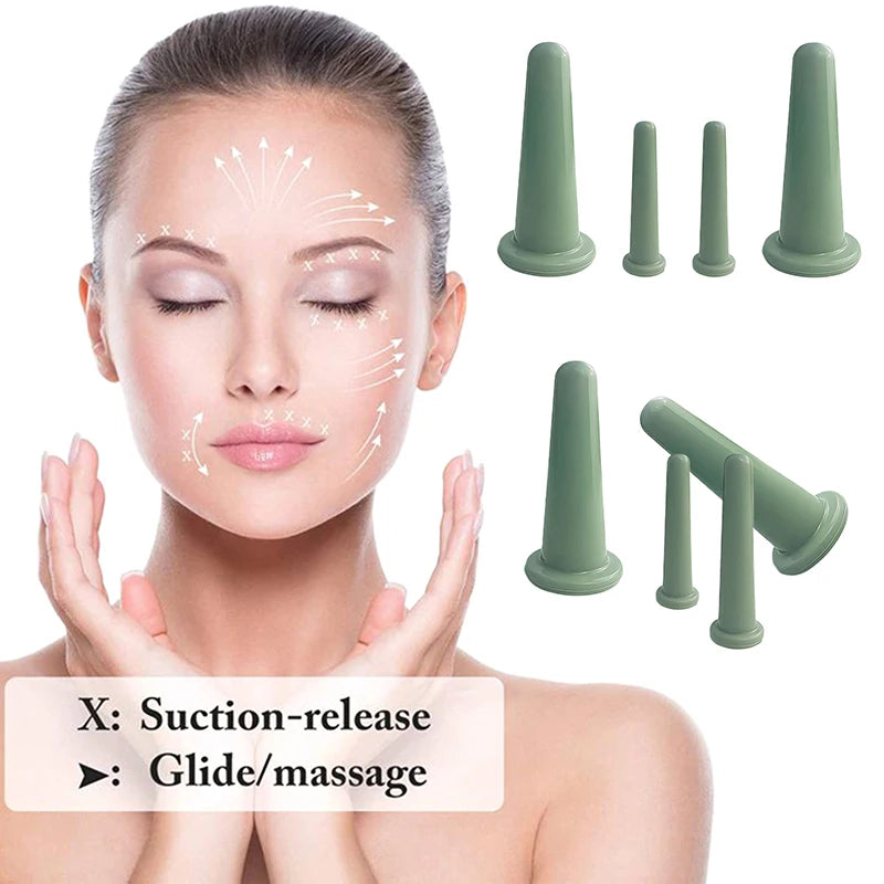 Silicone Vacuum Cupping Massage Jars Anti Cellulite Face Neck Lift Qme