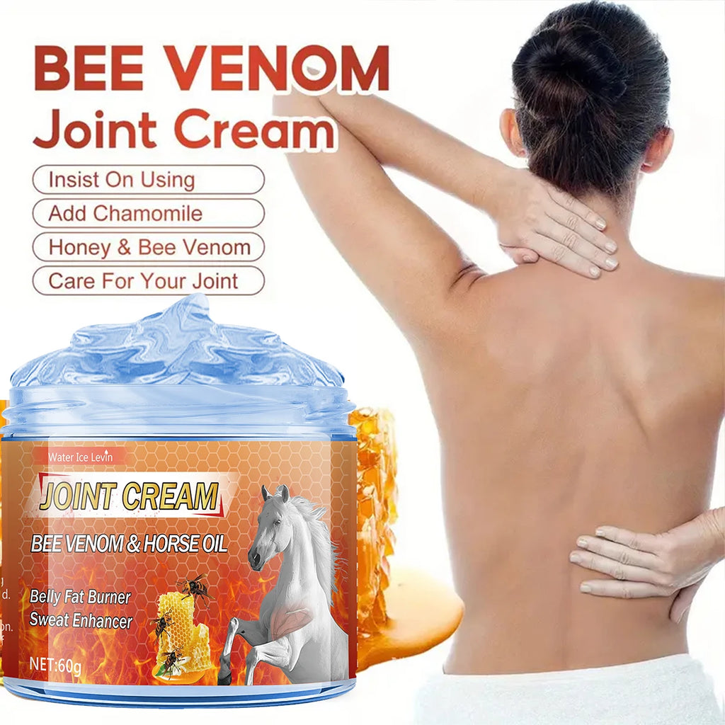 Bee Venom & Horse Oil Joint Cream - Moisturizing Formula with Ginger, Chamomile, and Arnica Extracts, Suitable for Knees, Back, Shoulders, and Neck Muscles - 60g Qme