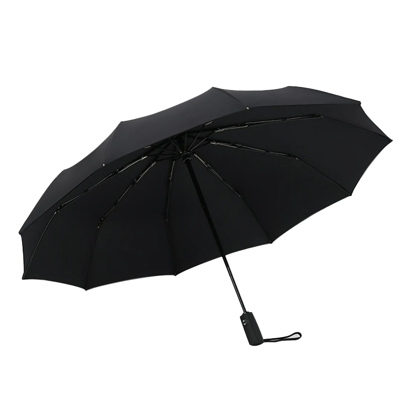 10 Bone Solid Color Automatic Umbrella Thick and Durable Keel Fold Umbrella UV Resistant Folding Umbrella Household Necessities Qme Black