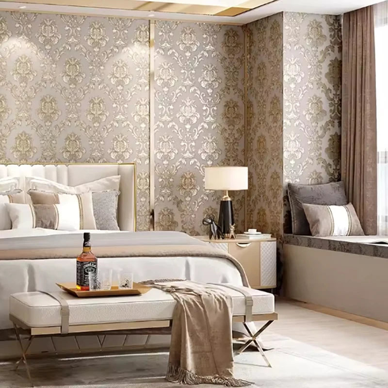 1 Roll 53cm Wide Antique Gold Wallpaper Living Room Bedroom Waterproof PVC Wall Sticker Home Decoration European Wallpaper Qme