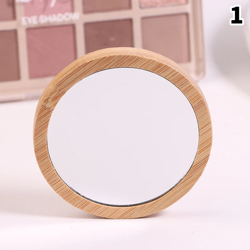 Hand-held Beauty Makeup Mirror Small Round Mirrors Simple Wooden Qme 1